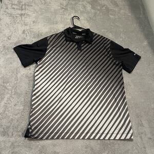 Nike Golf Polo Shirt Mens Large Black Gray Striped Dri-FIT Tour Performance
